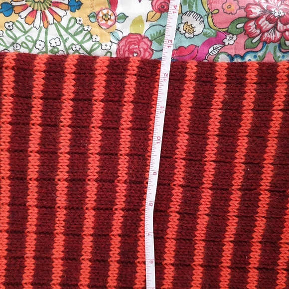 Hand knit maroon and orange striped scarf - Picture 4 of 5